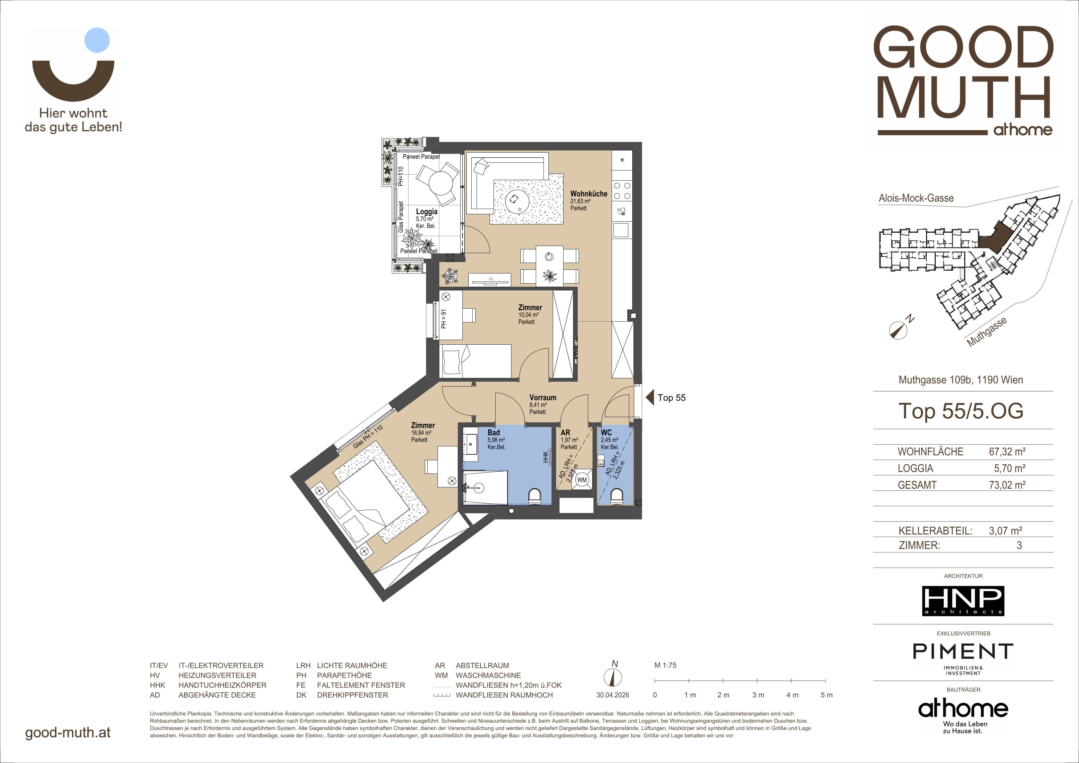 Grundriss Top 15586690 — GOOD MUTH — 3 Zimmer — 67,3 m² — 5. OG — Loggia