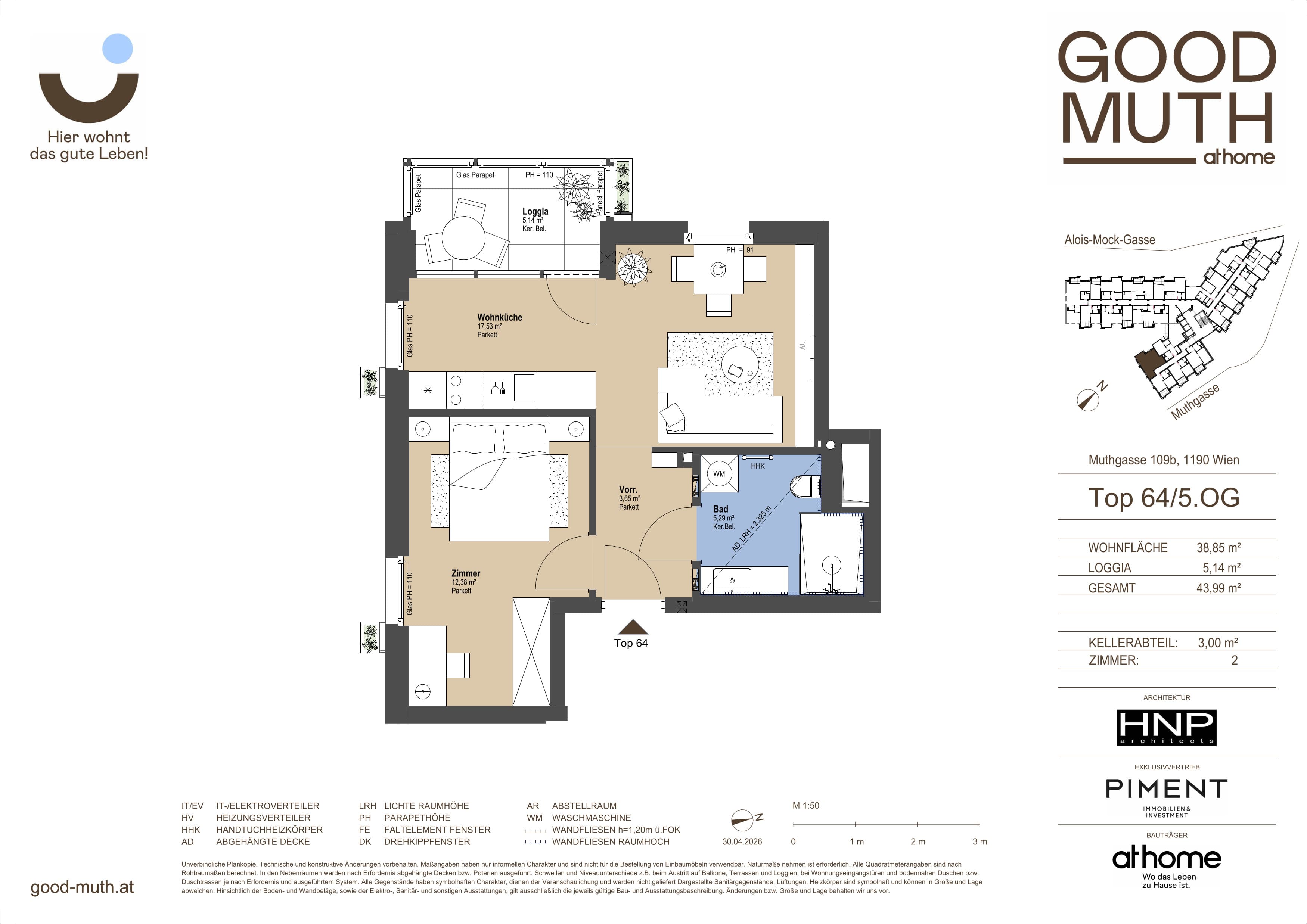 Grundriss Top 15586525 — GOOD MUTH — 2 Zimmer — 38,9 m² — 5. OG — Loggia