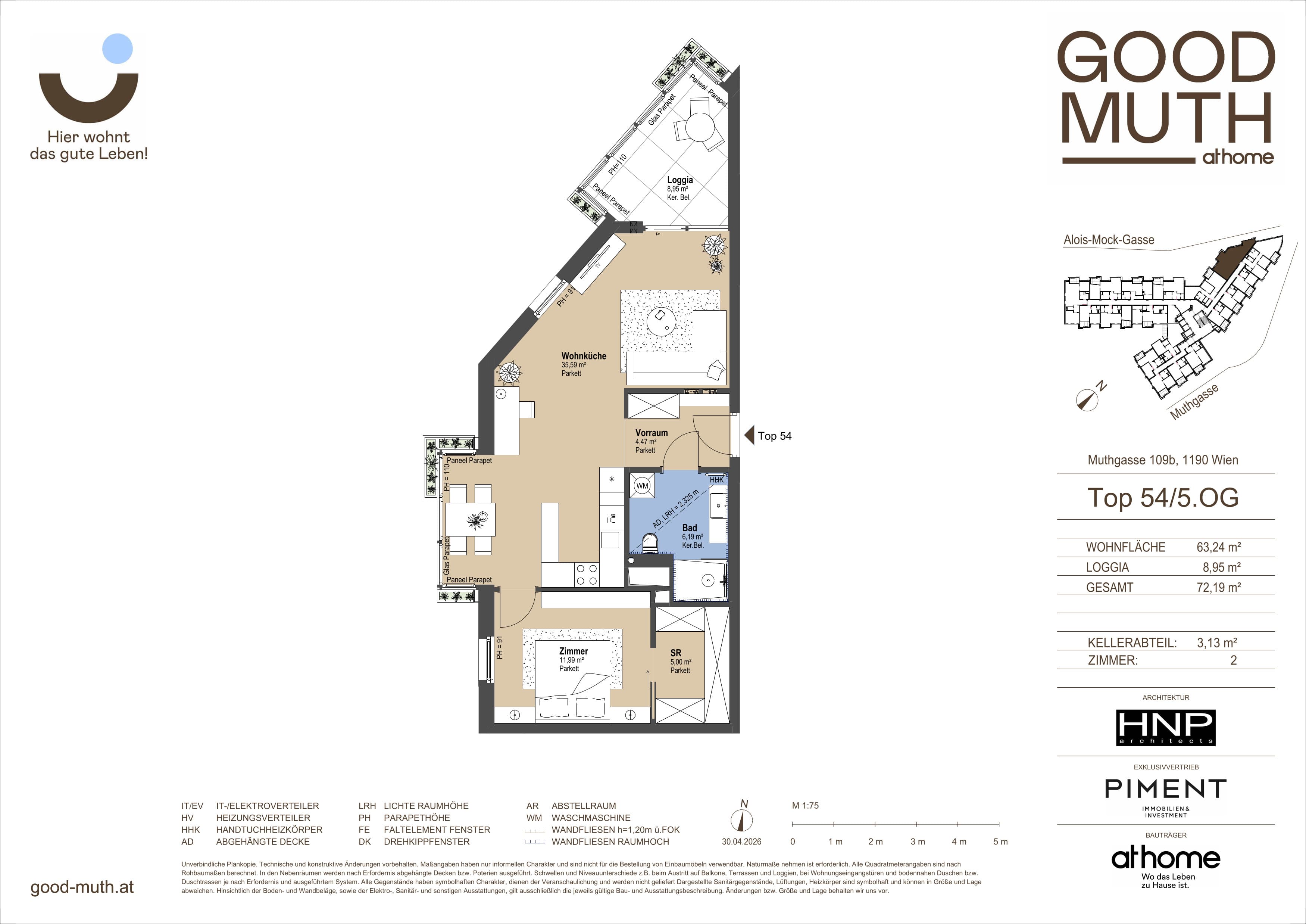 Grundriss Top 15586687 — GOOD MUTH — 2 Zimmer — 63,2 m² — 5. OG — Loggia