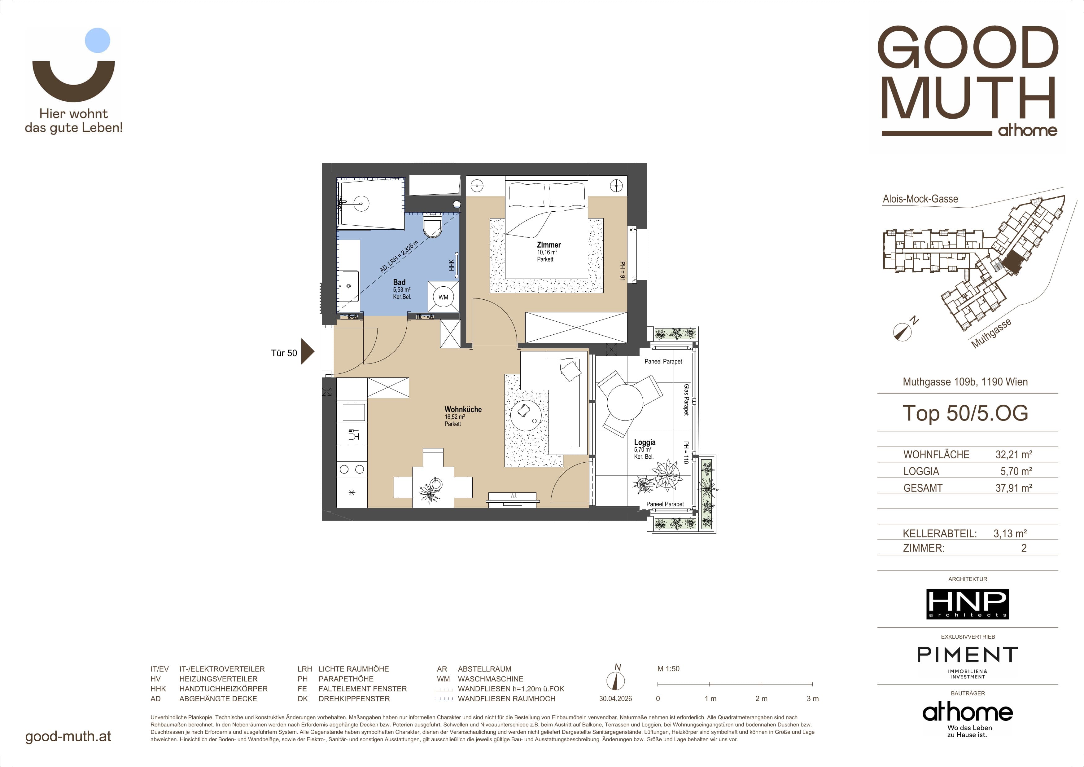 Grundriss Top 15586570 — GOOD MUTH — 2 Zimmer — 32,2 m² — 5. OG — Loggia