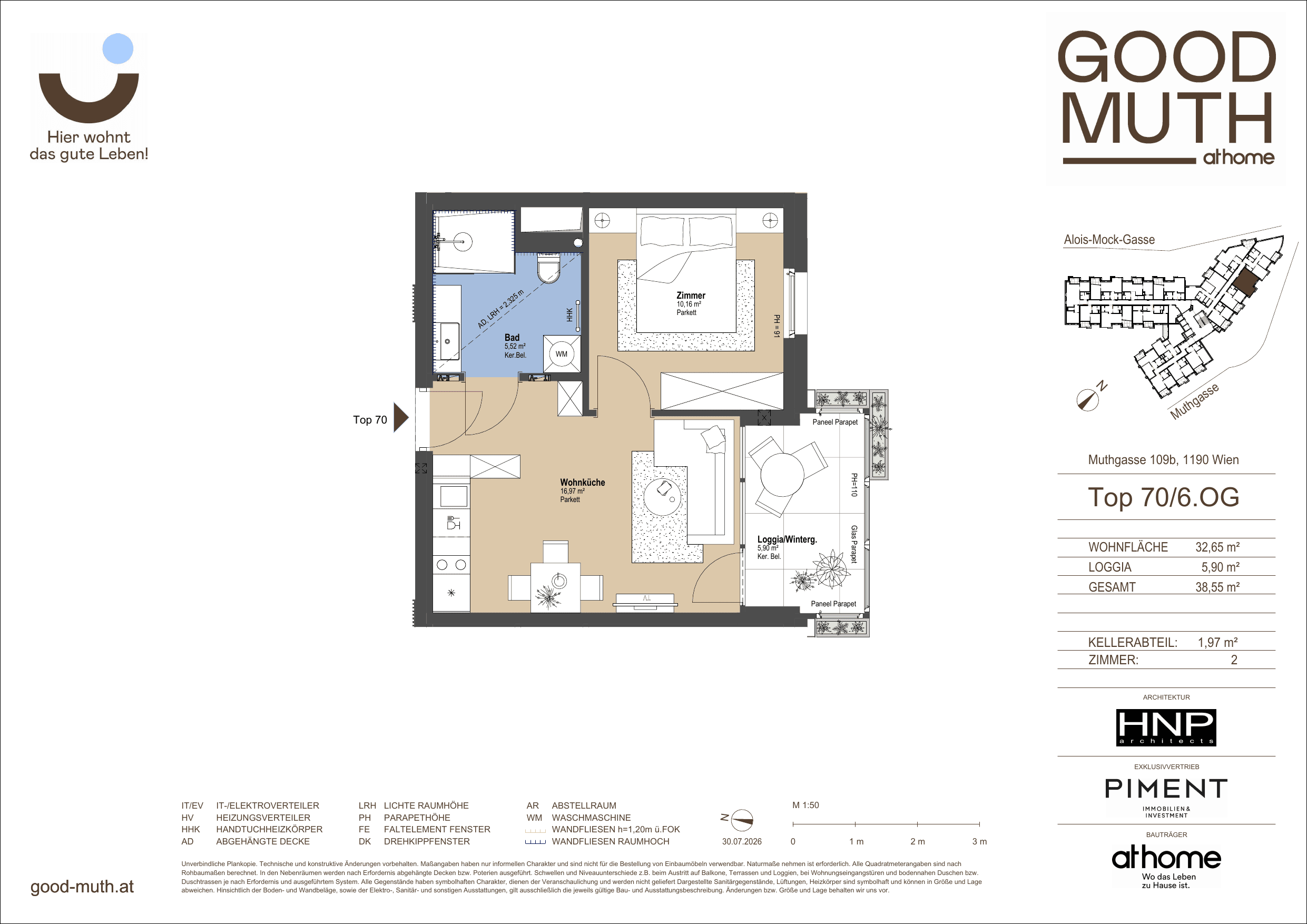 Grundriss Top 15586912 — GOOD MUTH — 2 Zimmer — 32,7 m² — 6. OG