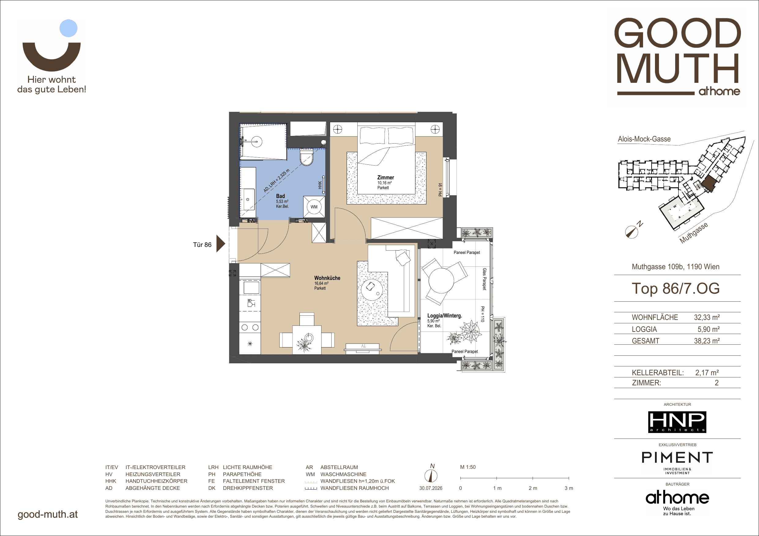 Grundriss Top 15586966 — GOOD MUTH — 2 Zimmer — 32,3 m² — 7. OG