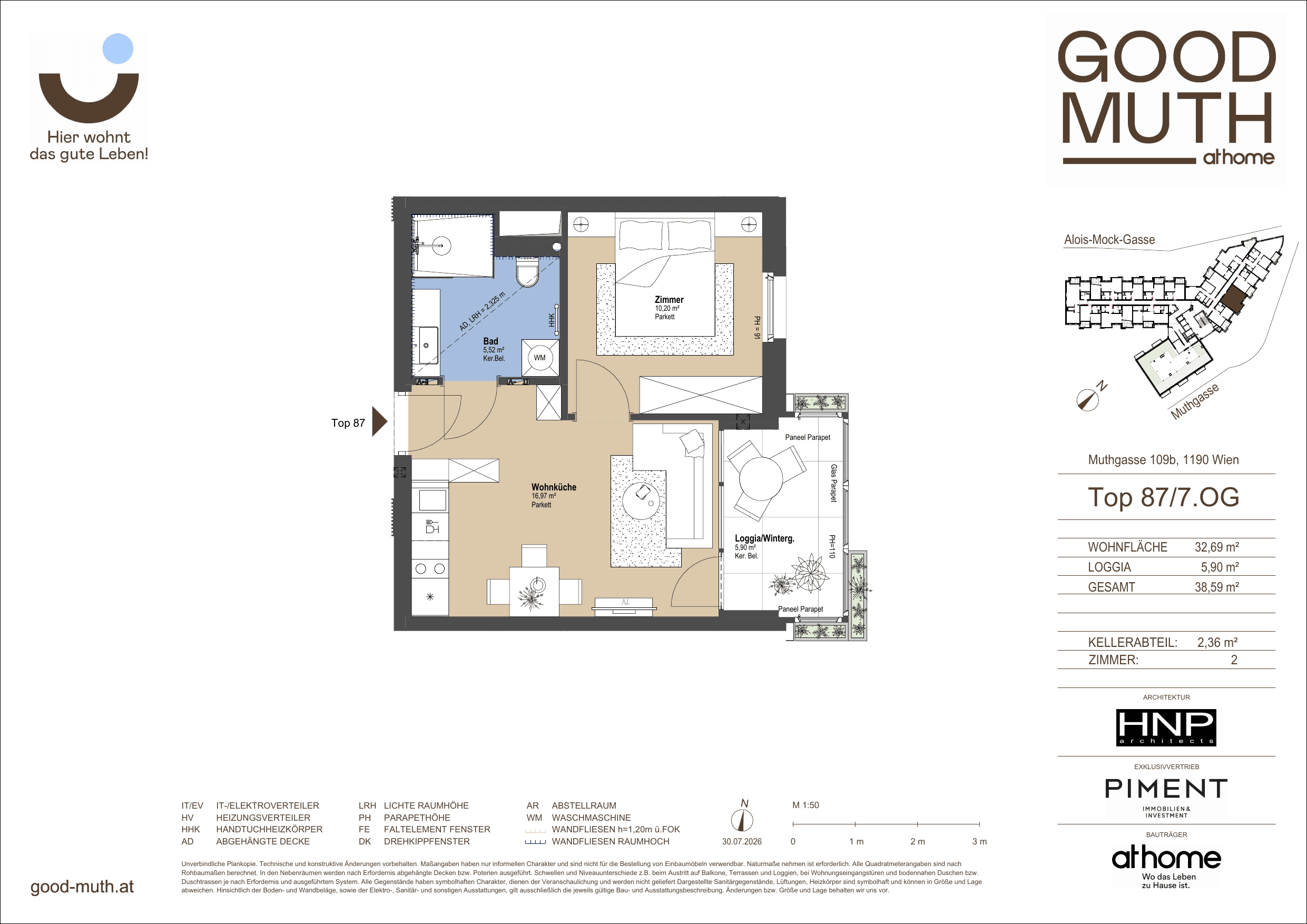 Grundriss Top 15586972 — GOOD MUTH — 2 Zimmer — 32,7 m² — 7. OG