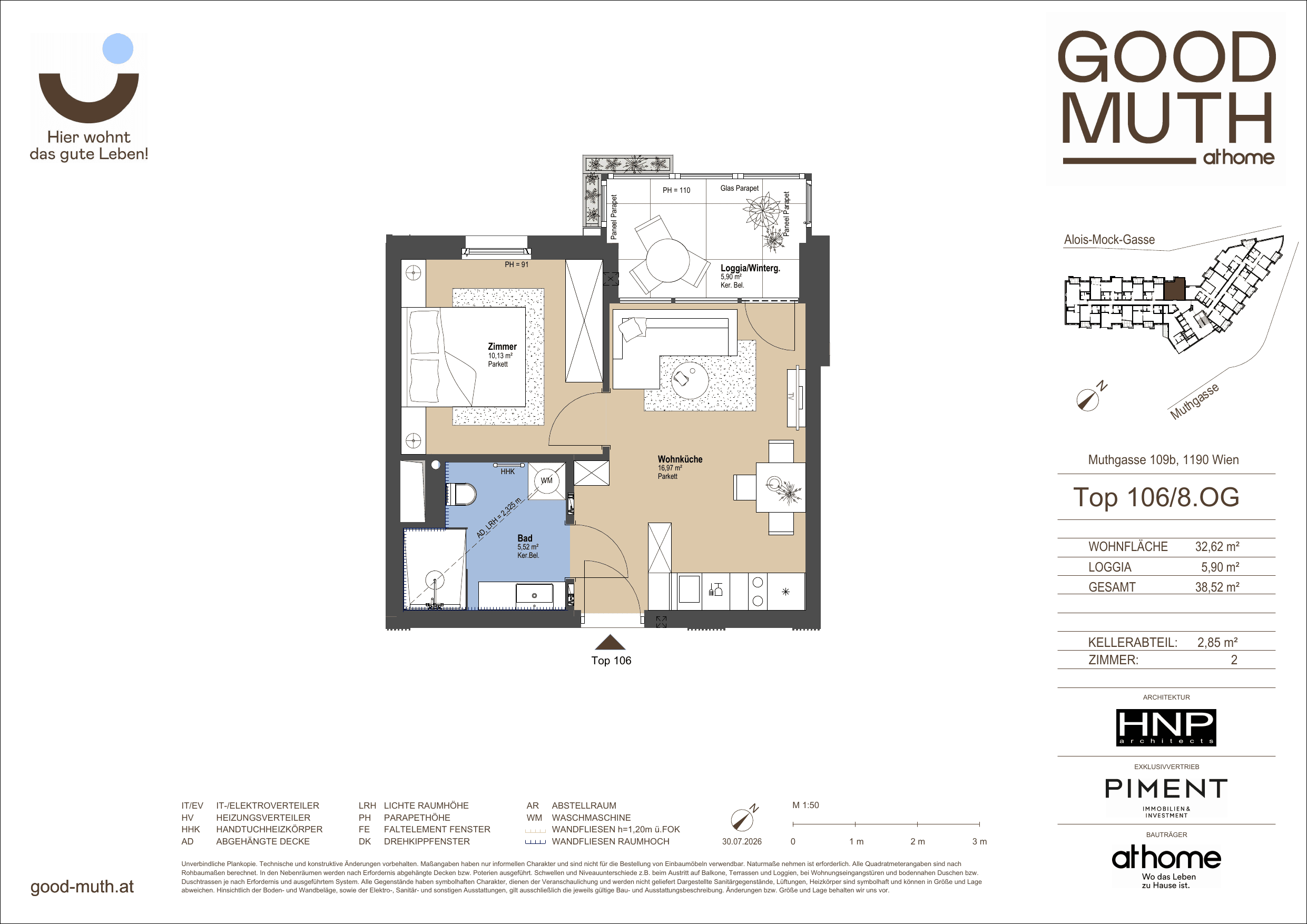Grundriss Top 15587008 — GOOD MUTH — 2 Zimmer — 32,6 m² — 8. OG