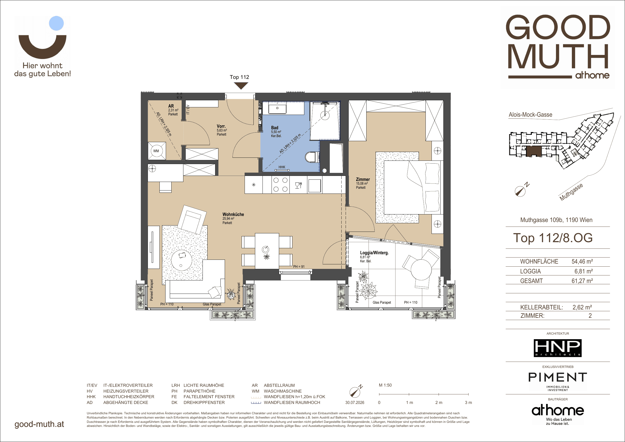 Grundriss Top 15587044 — GOOD MUTH — 2 Zimmer — 54,5 m² — 8. OG