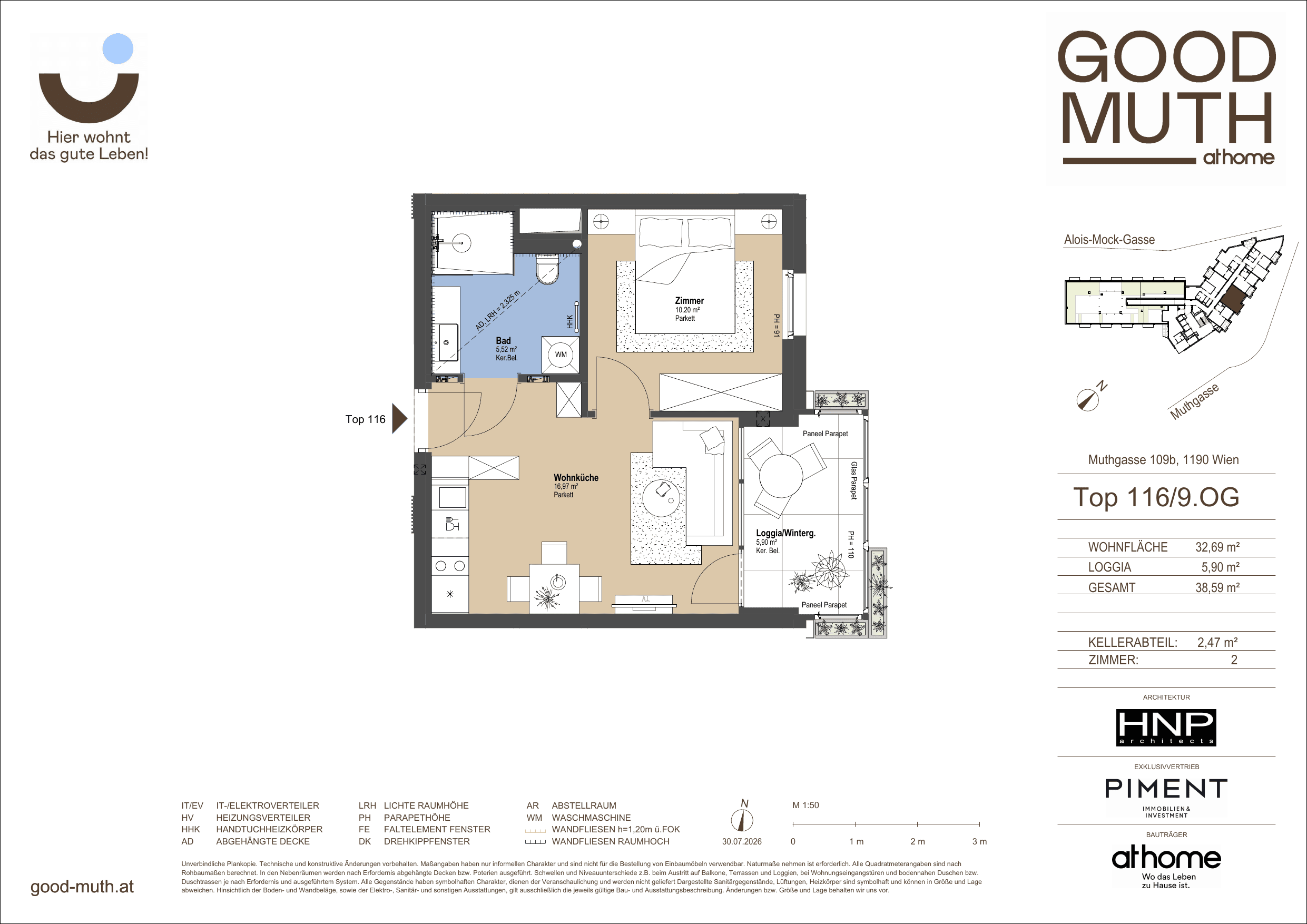 Grundriss Top 15587104 — GOOD MUTH — 2 Zimmer — 32,7 m² — 9. OG