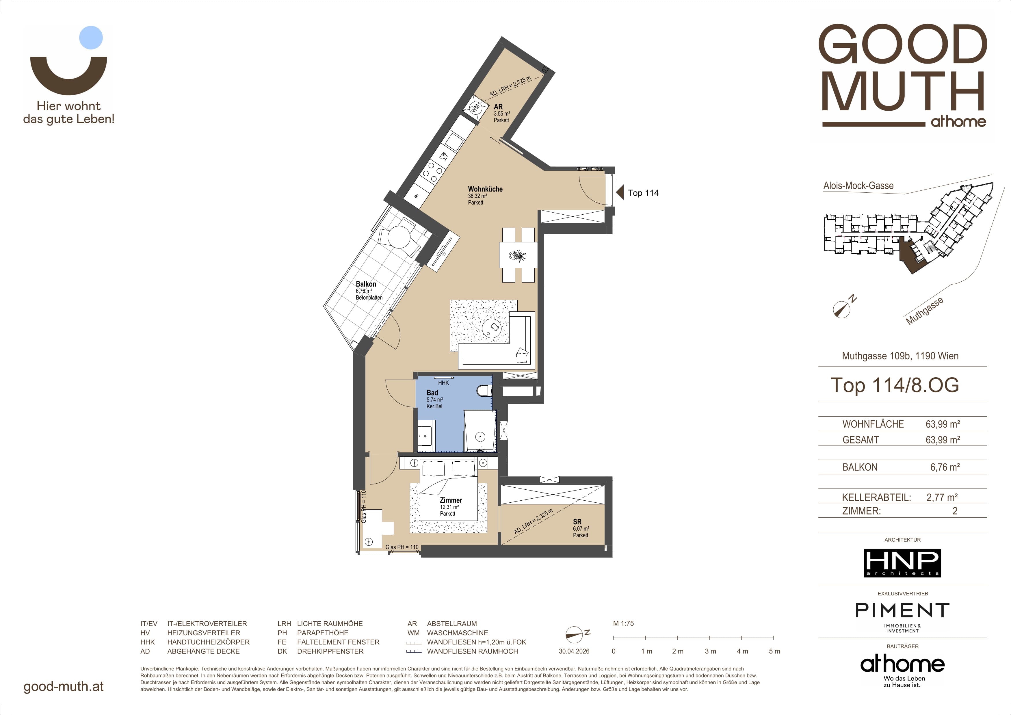Grundriss Top 15587092 — GOOD MUTH — 2 Zimmer — 64 m² — 8. OG — Loggia