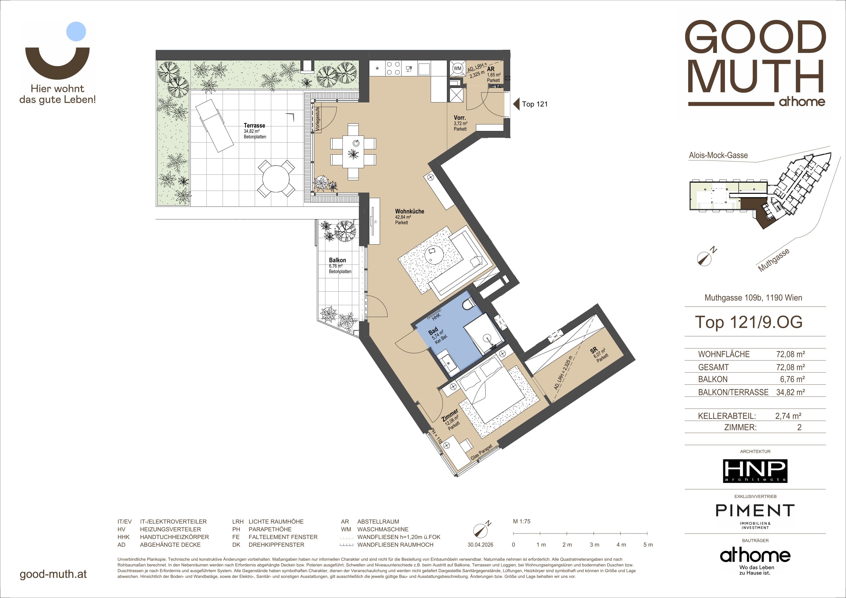 Grundriss Top 15587131 — GOOD MUTH — 2 Zimmer — 72,1 m² — 9. OG — Loggia, Terrasse