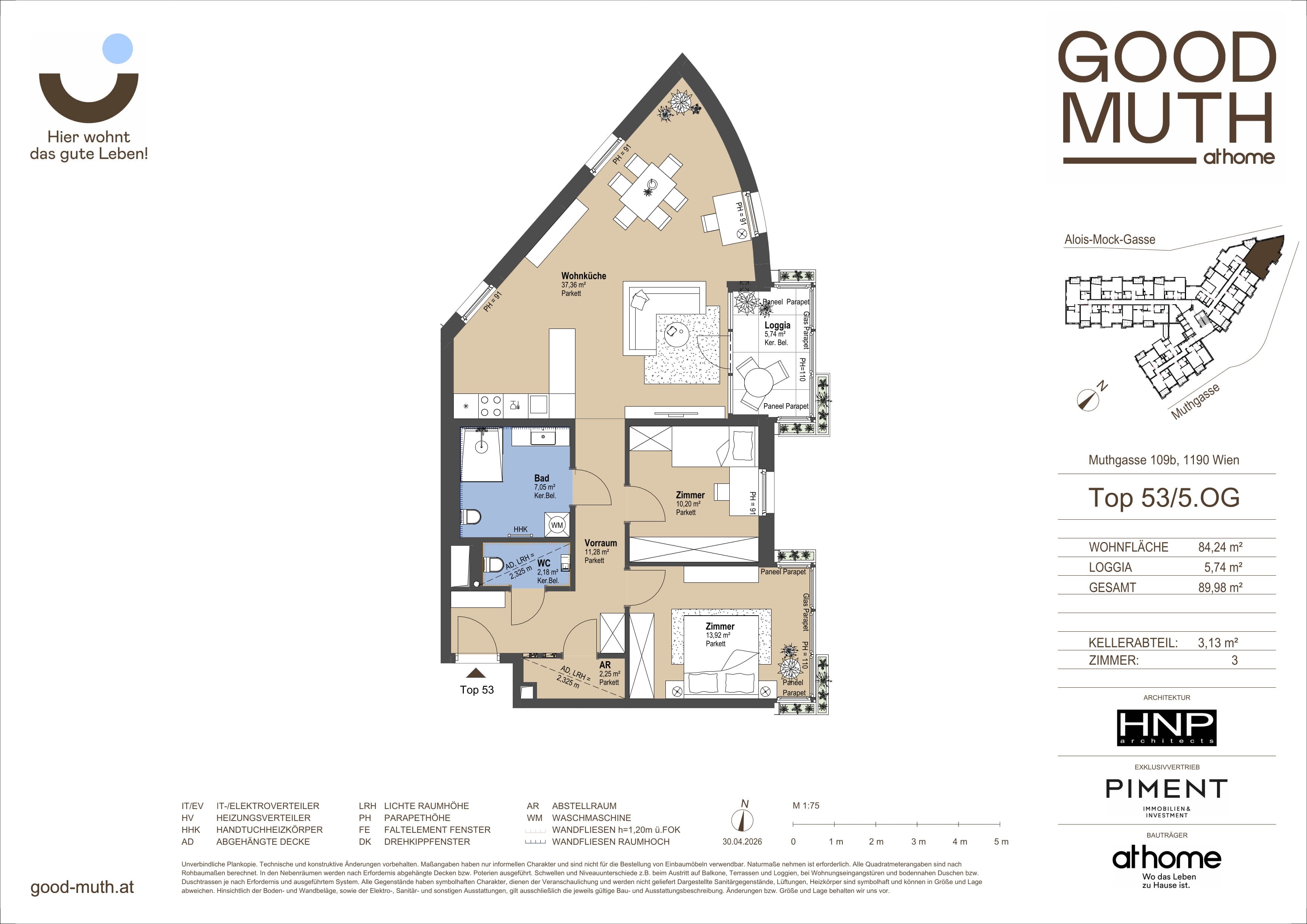 Grundriss Top 15586684 — GOOD MUTH — 3 Zimmer — 84,2 m² — 5. OG — Loggia
