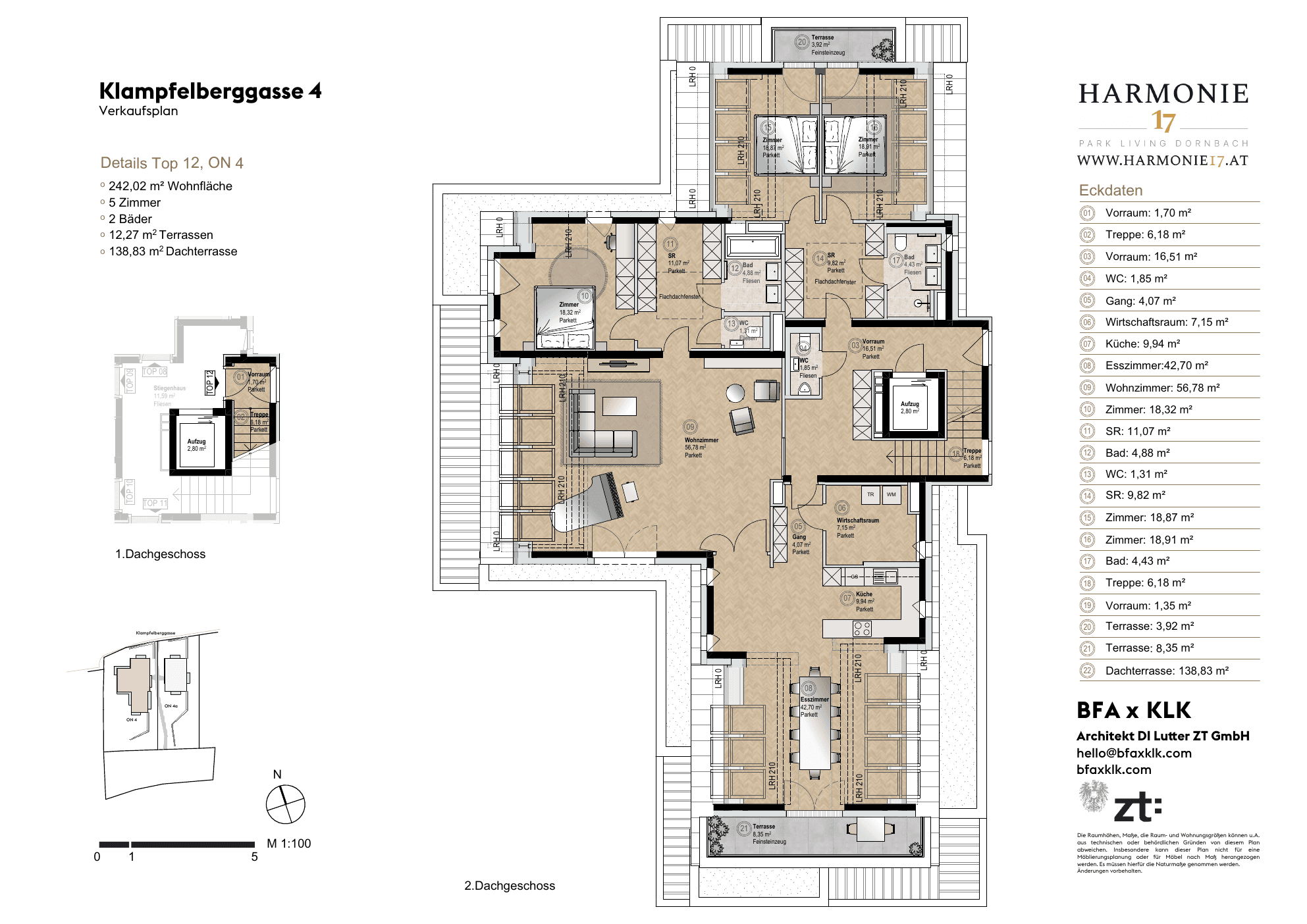 Grundriss Villa 4 Top 12 — Harmonie 17 — 5 Zimmer — 242 m² — DG2 — Grundriss 1/2