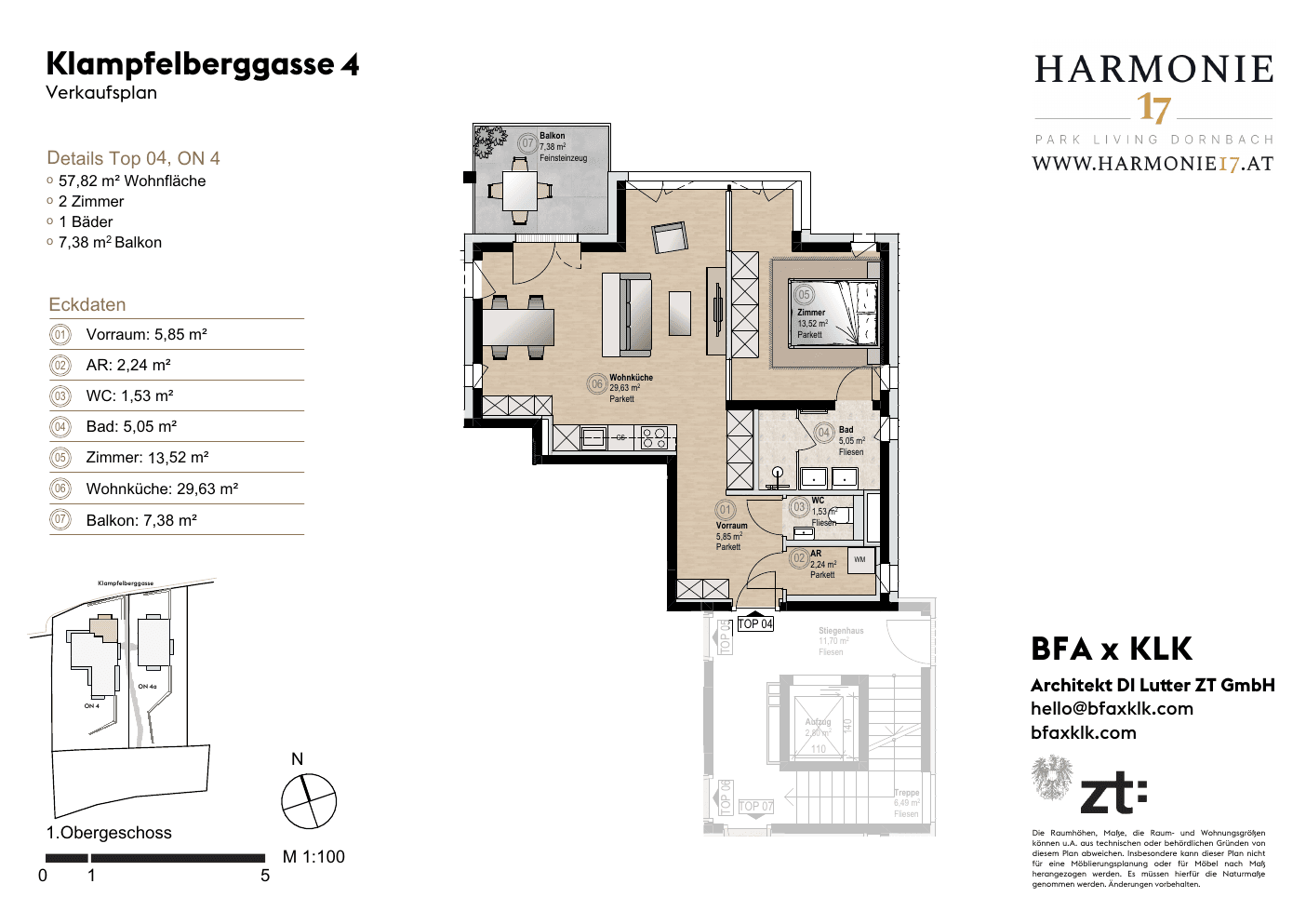 Grundriss Villa 4 Top 4 — Harmonie 17 — 2 Zimmer — 57,8 m² — OG