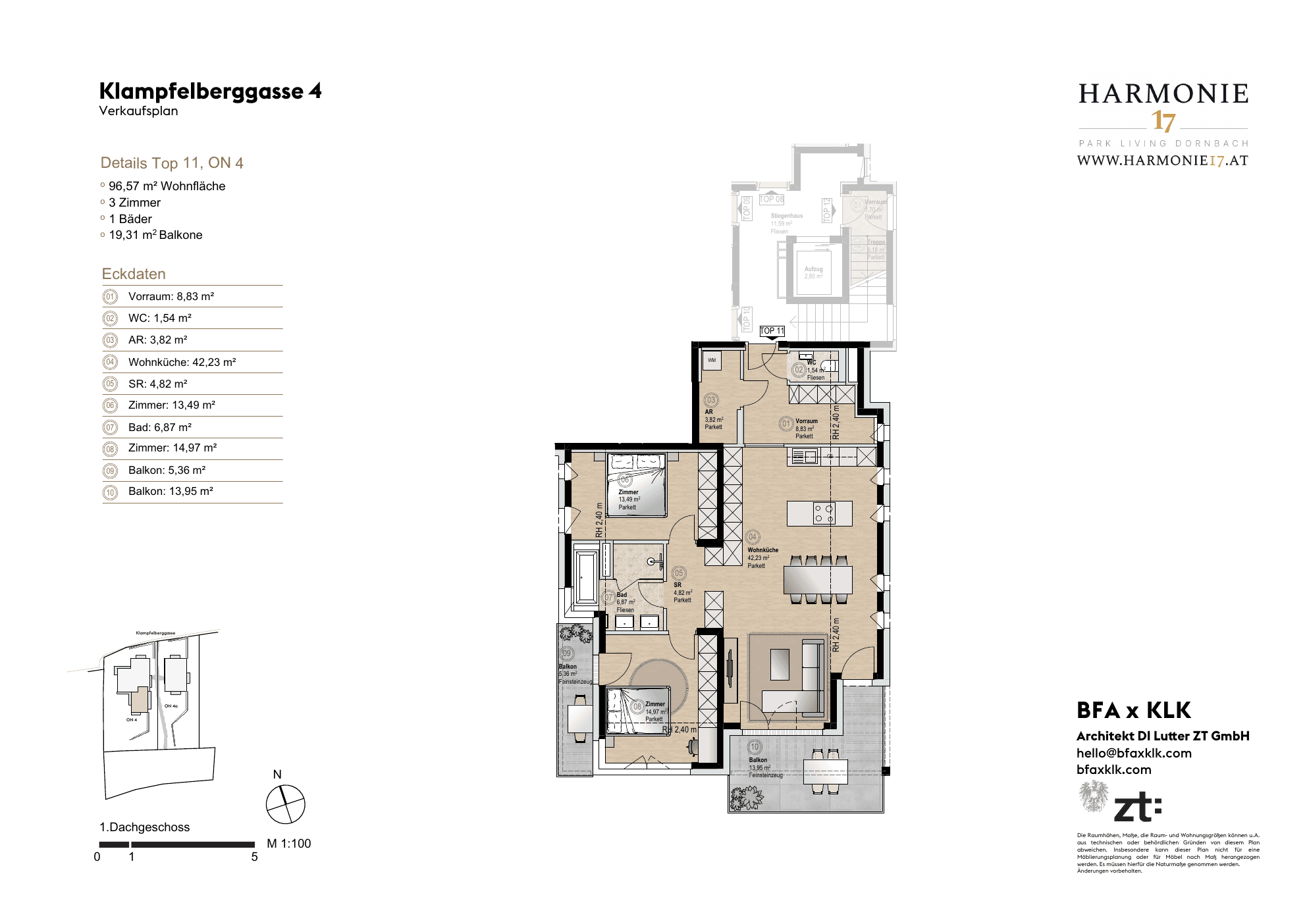 Grundriss Villa 4 Top 11 — Harmonie 17 — 3 Zimmer — 96,6 m² — DG1