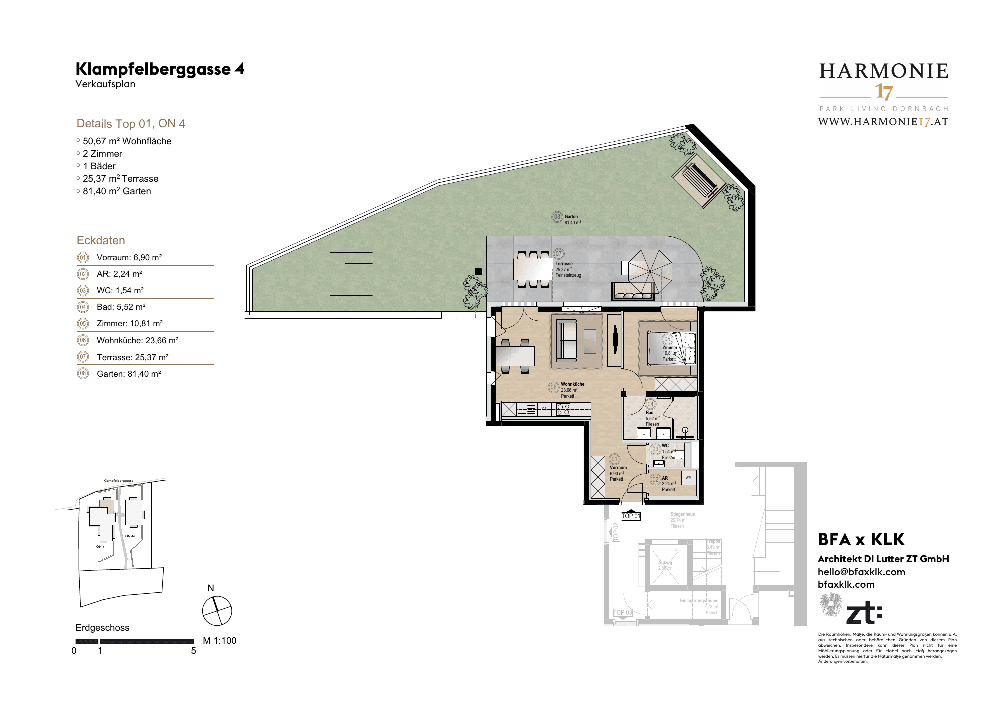 Grundriss Villa 4 Top 1 — Harmonie 17 — 2 Zimmer — 50,7 m² — EG