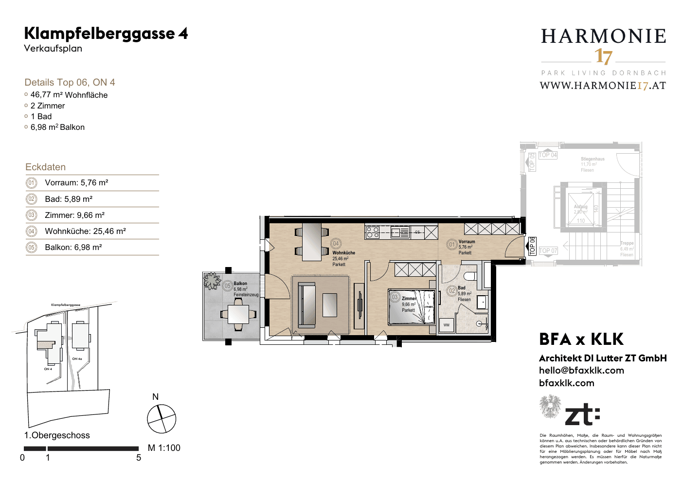 Grundriss Villa 4 Top 6 — Harmonie 17 — 2 Zimmer — 46,8 m² — OG