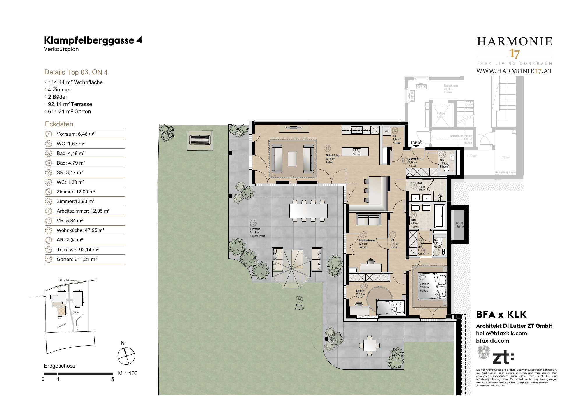 Grundriss Villa 4 Top 3 — Harmonie 17 — 4 Zimmer — 114,4 m² — EG — Grundriss 1/2