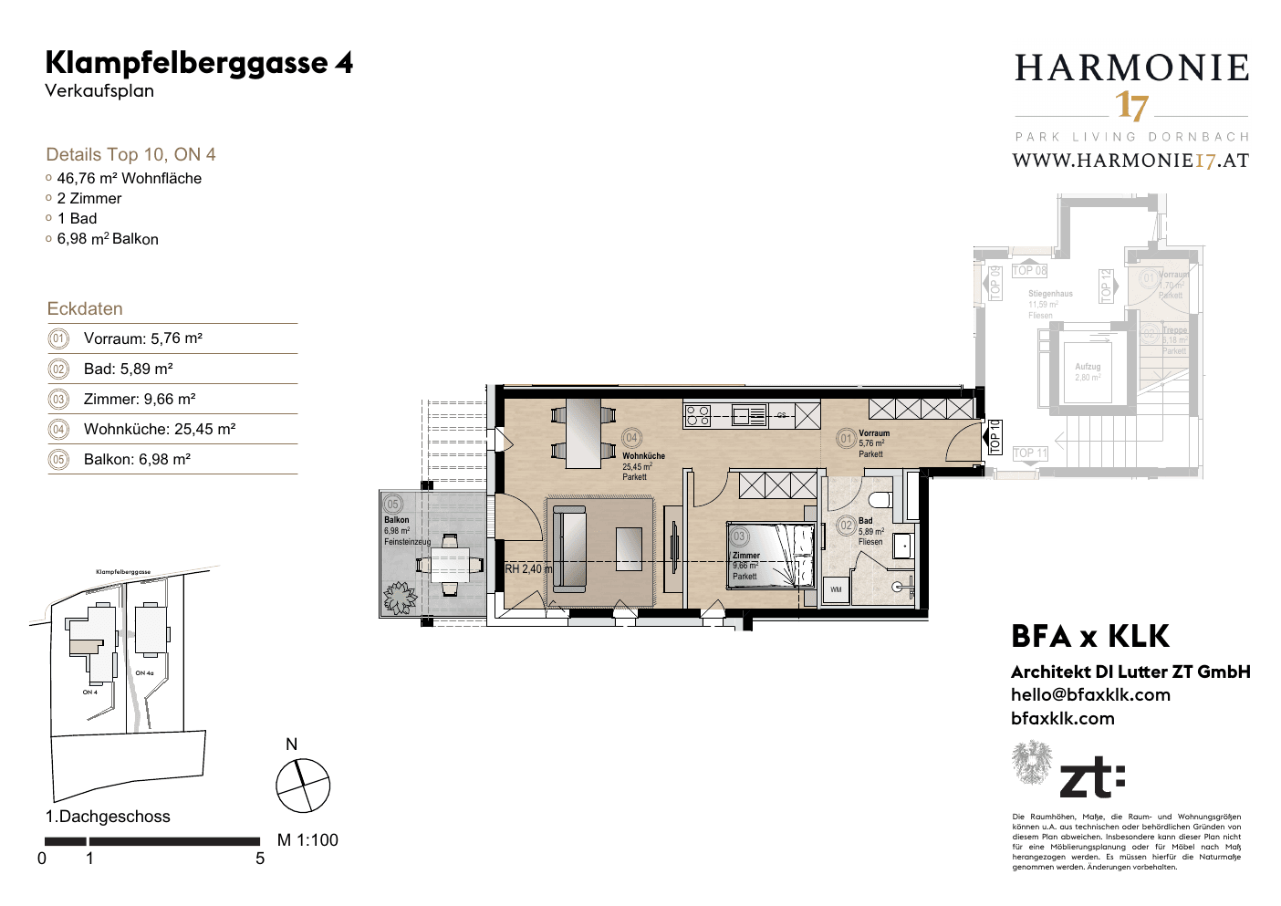 Grundriss Villa 4 Top 10 — Harmonie 17 — 2 Zimmer — 46,8 m² — DG1