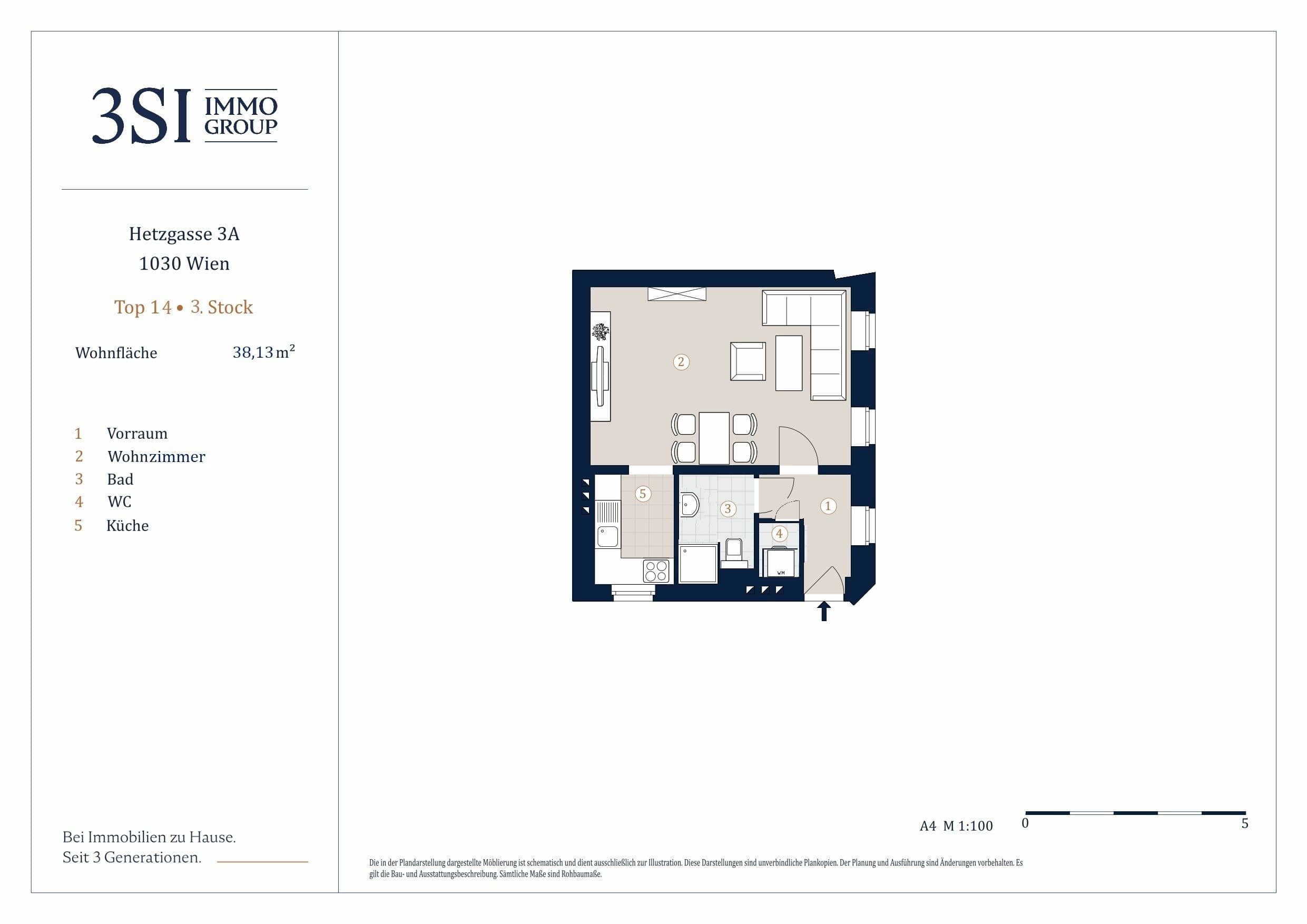 Grundriss Top 14 — Hetzgasse 3A — 1 Zimmer — 38,1 m² — 3. OG