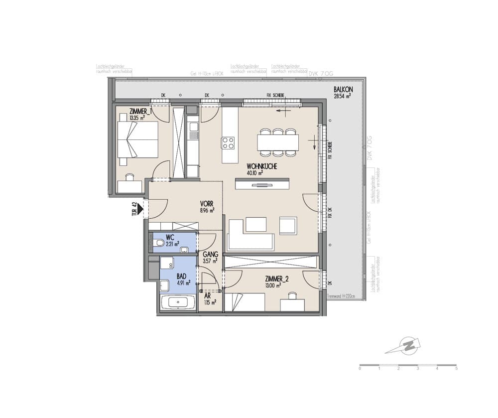 Floorplan Top 02-042 — Hof am Park — 3 Rooms — 87.3 m² — 6. OG