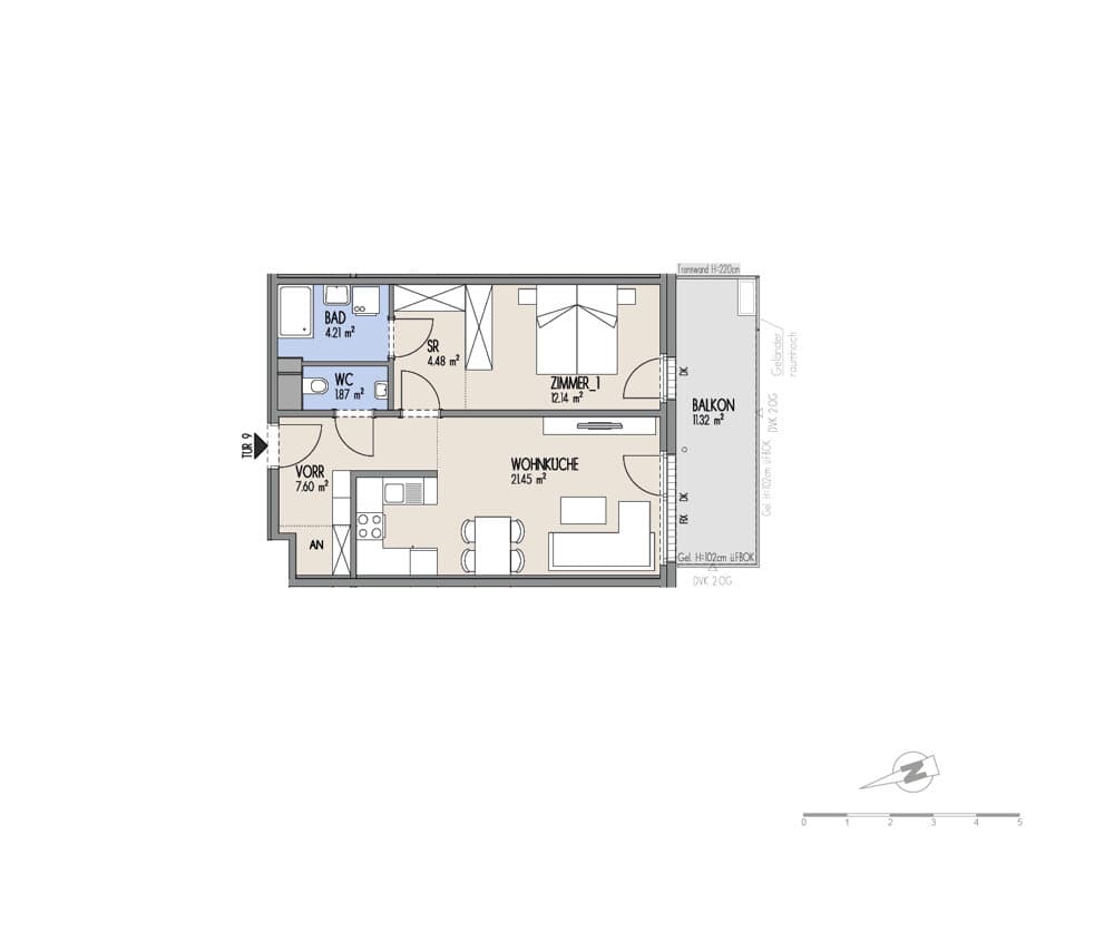Floorplan Top 02-009 — Hof am Park — 2 Rooms — 51.8 m² — 1. OG