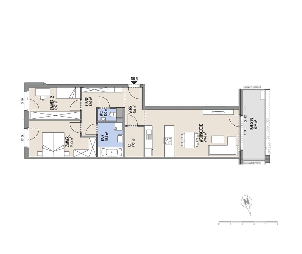 Grundriss Top 02-005 — Hof am Park — 3 Zimmer — 79,7 m² — 1. OG