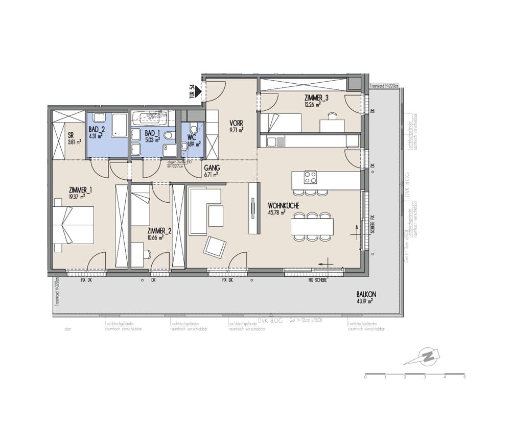 Grundriss Top 01-054 — Hof am Park — 4 Zimmer — 119,5 m² — 7. OG