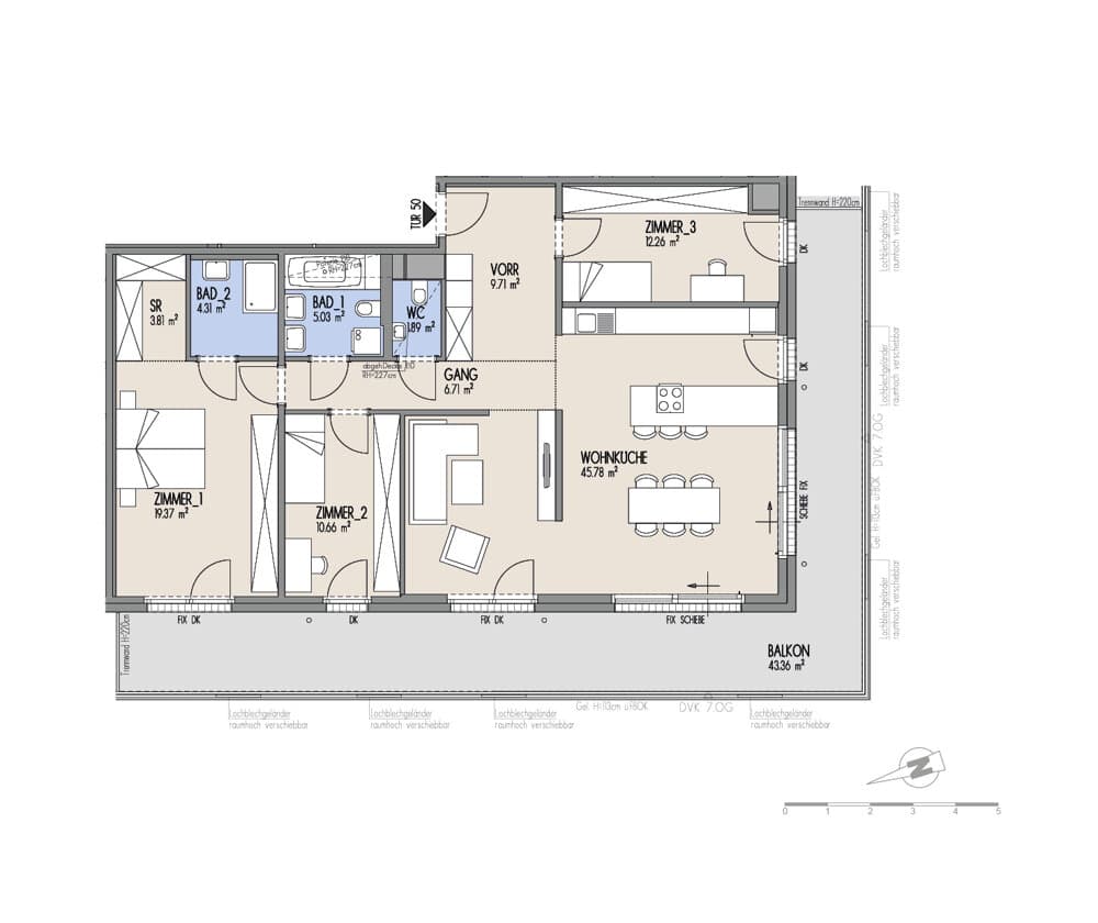 Grundriss Top 01-050 — Hof am Park — 4 Zimmer — 119,5 m² — 6. OG