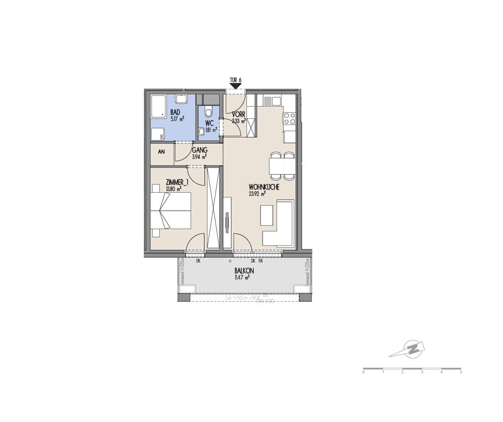 Floorplan Top 02-006 — Hof am Park — 2 Rooms — 52 m² — 1. OG