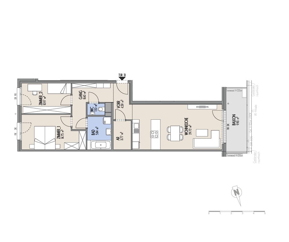 Grundriss Top 02-013 — Hof am Park — 3 Zimmer — 79,7 m² — 2. OG