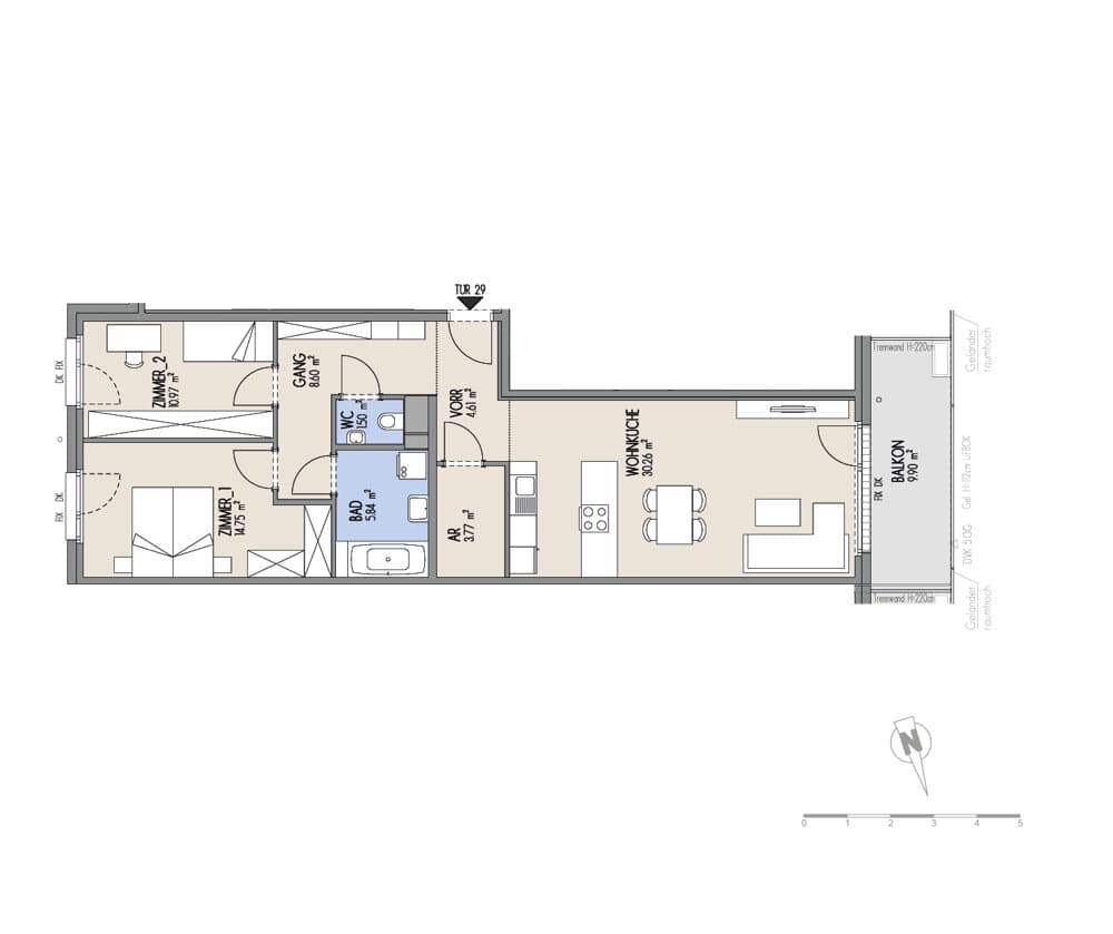 Grundriss Top 02-029 — Hof am Park — 3 Zimmer — 80,3 m² — 4. OG