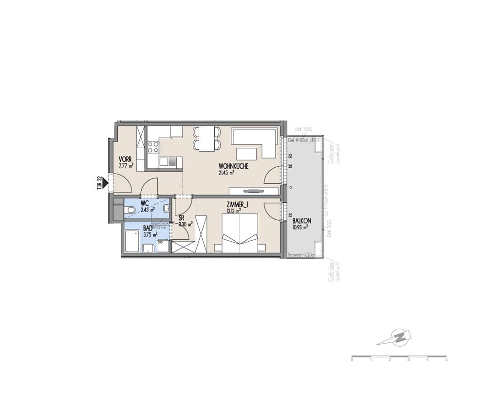 Floorplan Top 02-032 — Hof am Park — 2 Rooms — 50.8 m² — 4. OG