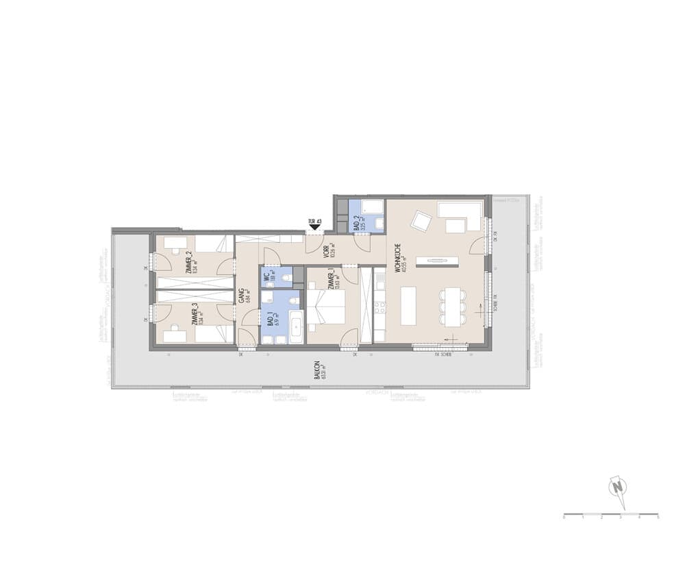 Floorplan Top 02-043 — Hof am Park — 4 Rooms — 105.2 m² — 7. OG (DG)