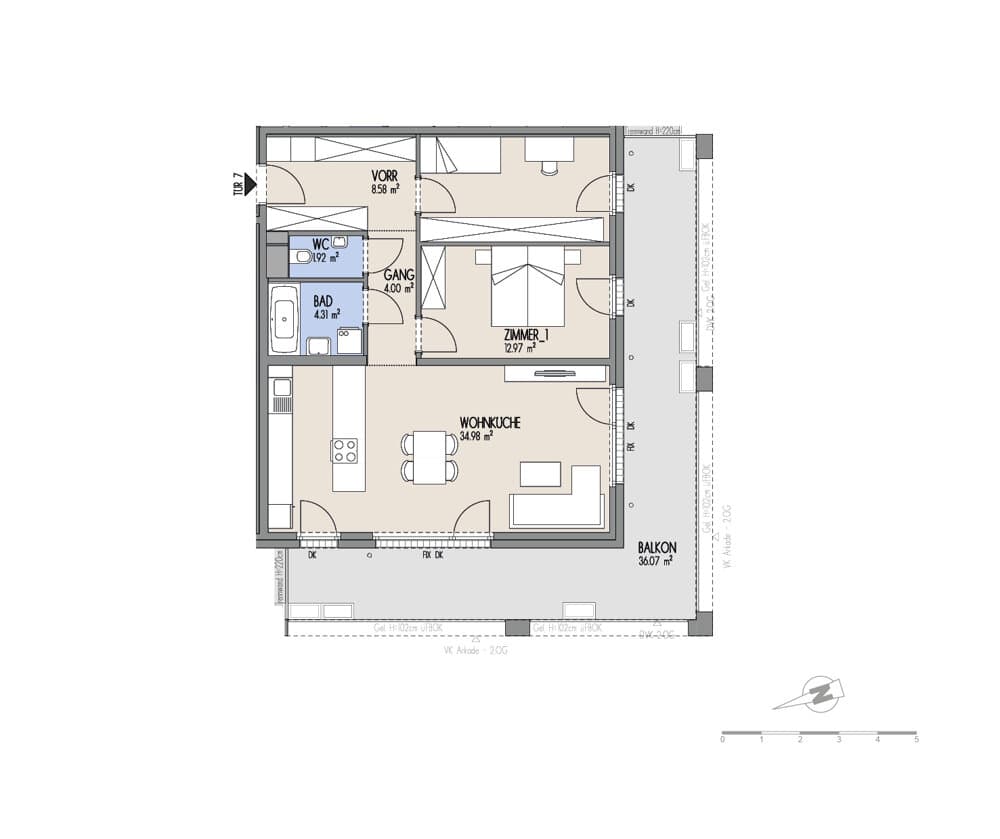 Grundriss Top 02-007 — Hof am Park — 3 Zimmer — 79,1 m² — 1. OG