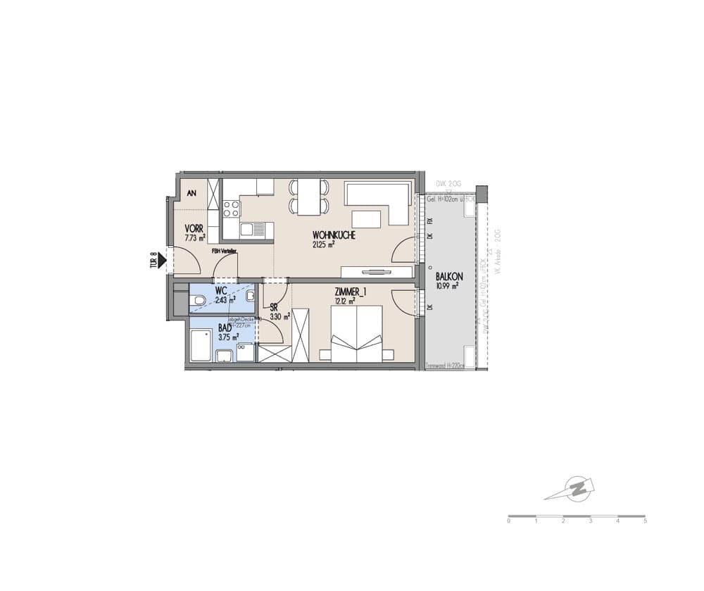 Grundriss Top 02-008 — Hof am Park — 2 Zimmer — 50,6 m² — 1. OG