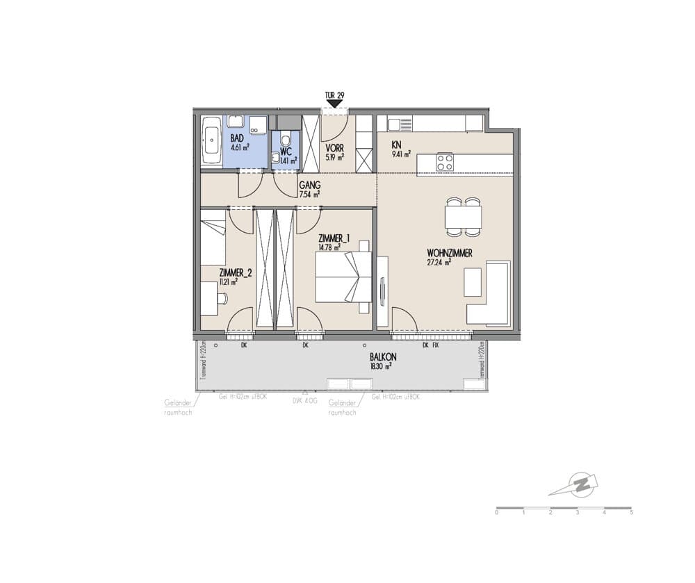 Grundriss Top 01-029 — Hof am Park — 3 Zimmer — 81,4 m² — 3. OG