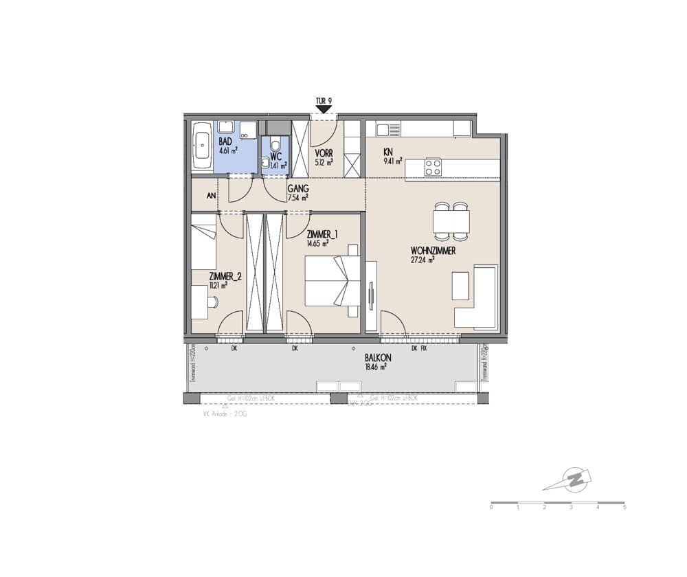Floorplan Top 01-009 — Hof am Park — 3 Rooms — 81.2 m² — 1. OG