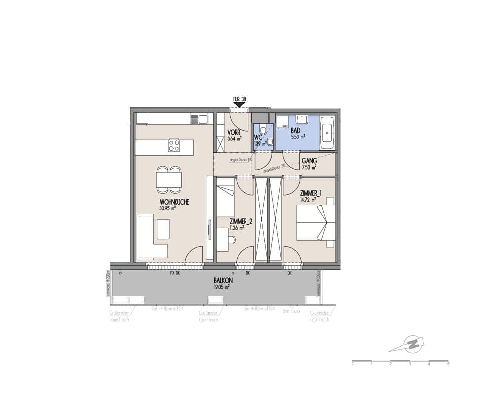Grundriss Top 01-038 — Hof am Park — 3 Zimmer — 75 m² — 4. OG