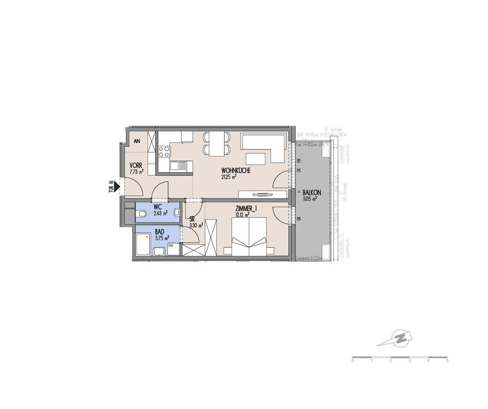 Grundriss Top 02-016 — Hof am Park — 2 Zimmer — 50,6 m² — 2. OG