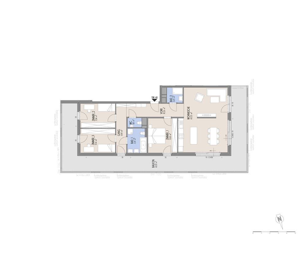 Grundriss Top 02-040 — Hof am Park — 4 Zimmer — 105,2 m² — 6. OG