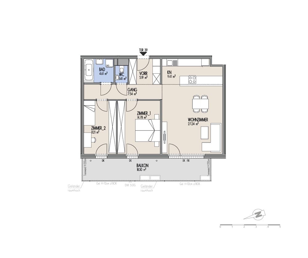 Grundriss Top 01-039 — Hof am Park — 3 Zimmer — 81,4 m² — 4. OG