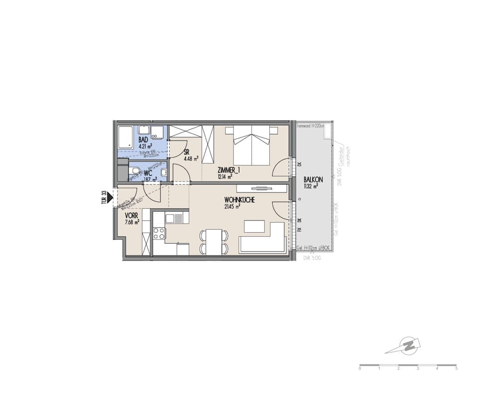 Floorplan Top 02-033 — Hof am Park — 2 Rooms — 51.8 m² — 4. OG