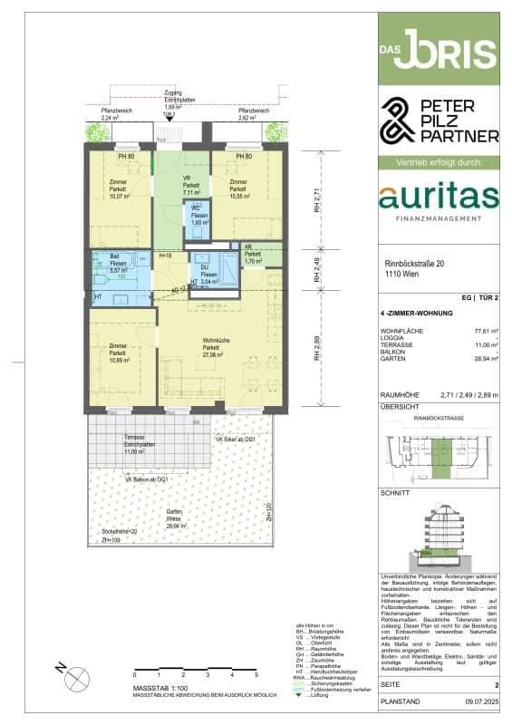 Grundriss Top 2 — Das JORIS — 4 Zimmer — 78 m² — Terrasse