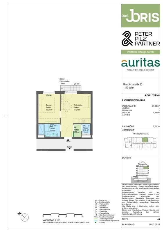 Grundriss Top 40 — Das JORIS — 2 Zimmer — 35 m² — Balkon