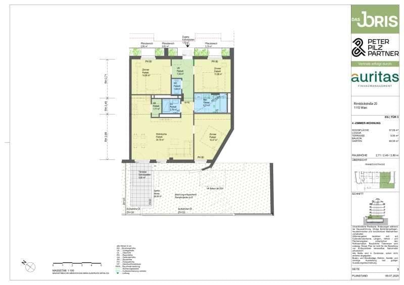 Grundriss Top 3 — Das JORIS — 4 Zimmer — 98 m² — Terrasse
