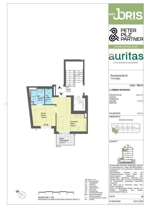 Grundriss Top 35 — Das JORIS — 2 Zimmer — 32 m² — Balkon
