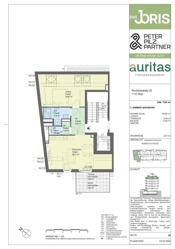 Floorplan Top 44 — JORIS — 2 Rooms — 65 m²