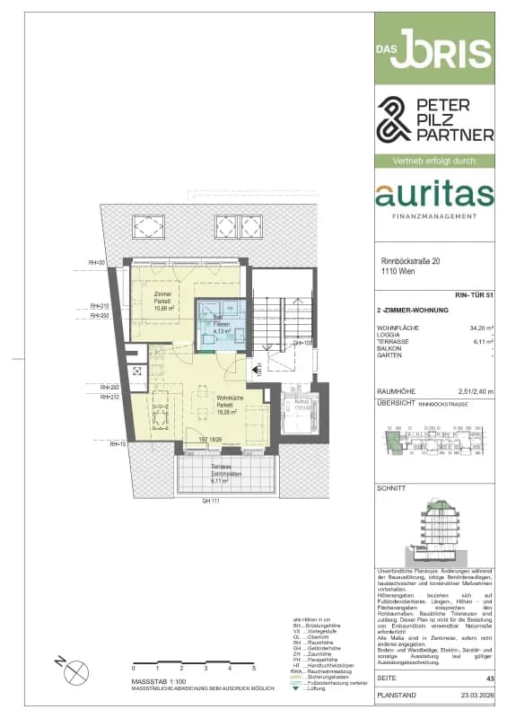 Grundriss Top 51 — Das JORIS — 2 Zimmer — 34 m²