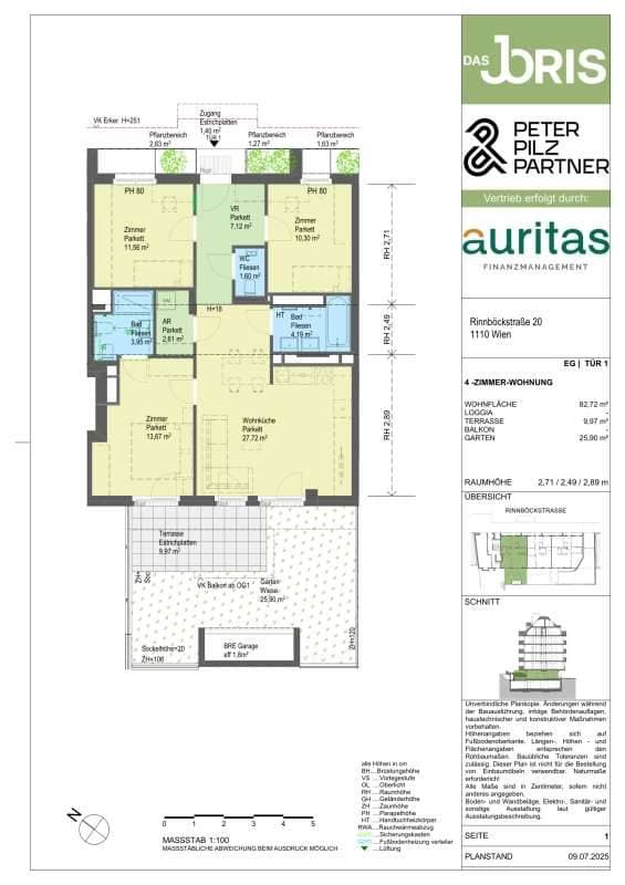 Grundriss Top 1 — Das JORIS — 4 Zimmer — 83 m² — Terrasse