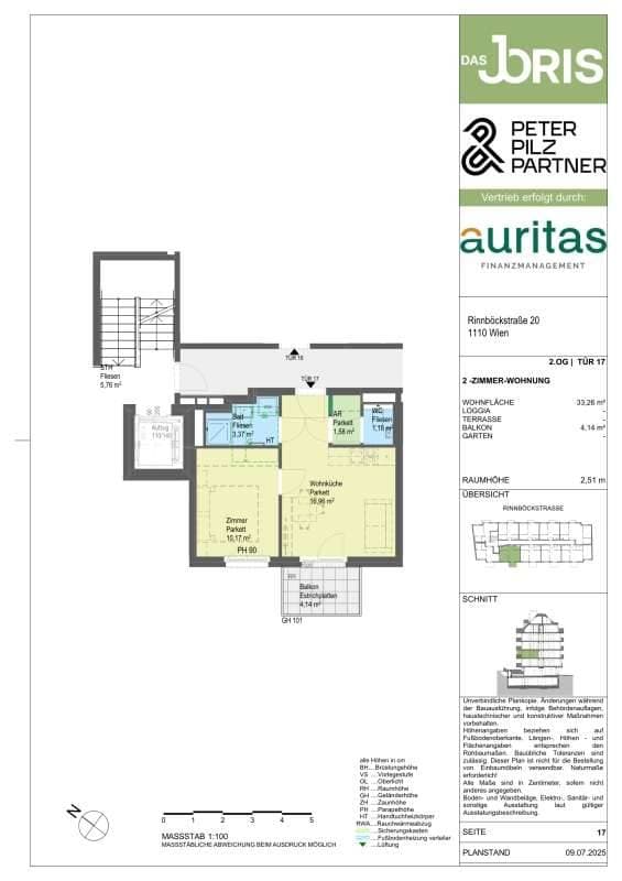 Grundriss Top 17 — Das JORIS — 2 Zimmer — 33 m² — Balkon