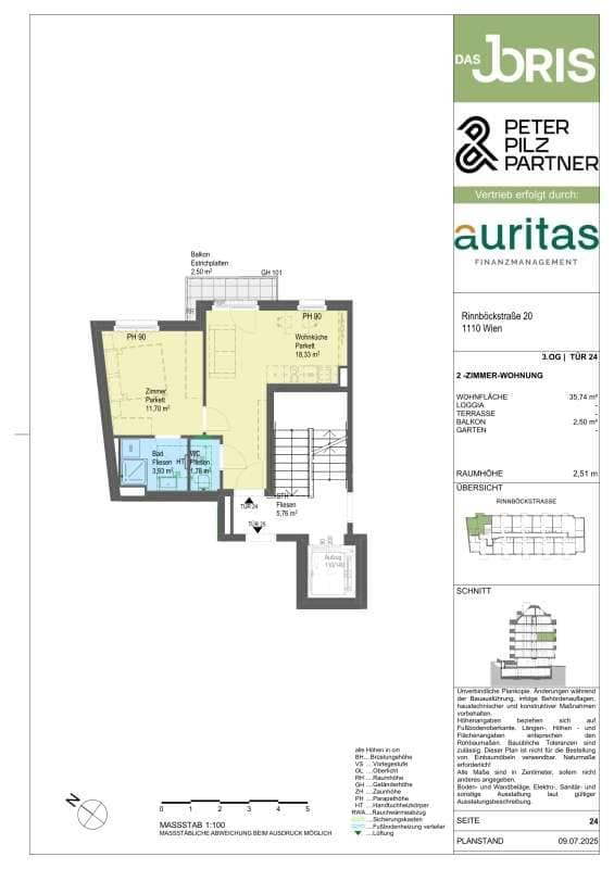 Grundriss Top 24 — Das JORIS — 2 Zimmer — 36 m² — Balkon