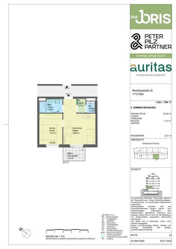 Grundriss Top 11 — Das JORIS — 2 Zimmer — 34 m² — Balkon